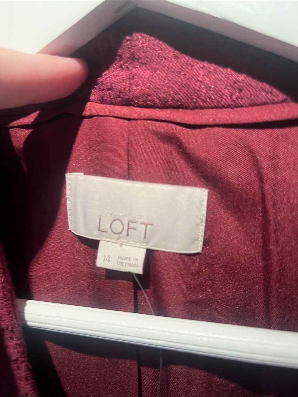 New Ann Taylor LOFT Women’s Textured Single Button Blazer Burgundy Wine Size 14 - Picture 4 of 10